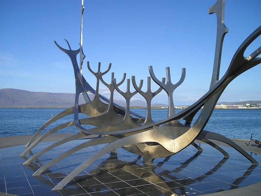 Viking longship art sculpture in Iceland