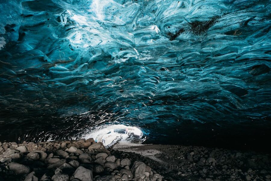 Blue ice cave interior at Vatnajokull Iceland