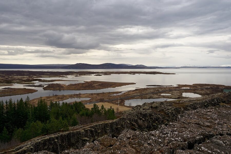 Cliffs at Þingvellir National Park, Iceland in spring