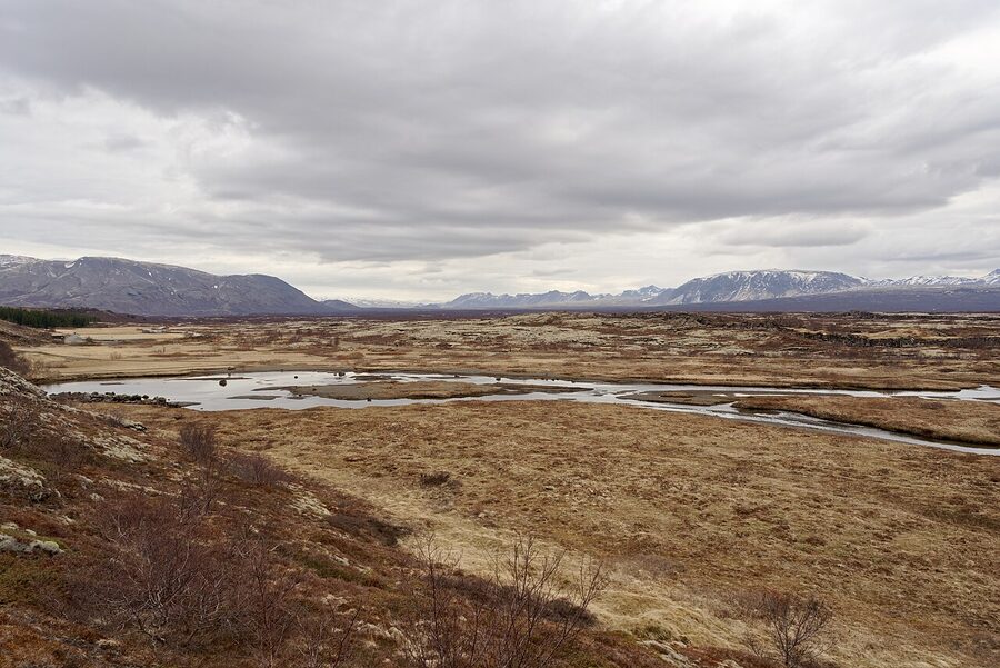 Þingvellir rift valley with cliffs and fields, Iceland