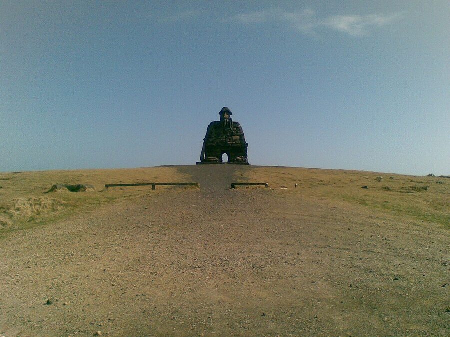 Stone statue of Bardur Snaefellsas at Arnarstapi on the Snaefellsnes peninsula