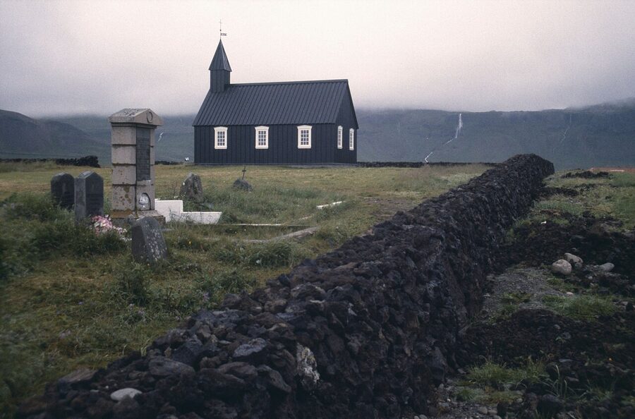 Búðakirkja church under cloudy sky on the Snaefellsnes peninsula