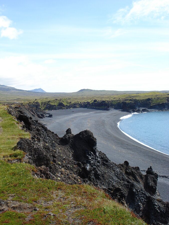 Lifting stones at Djupalonssandur beach used by Icelandic fishermen