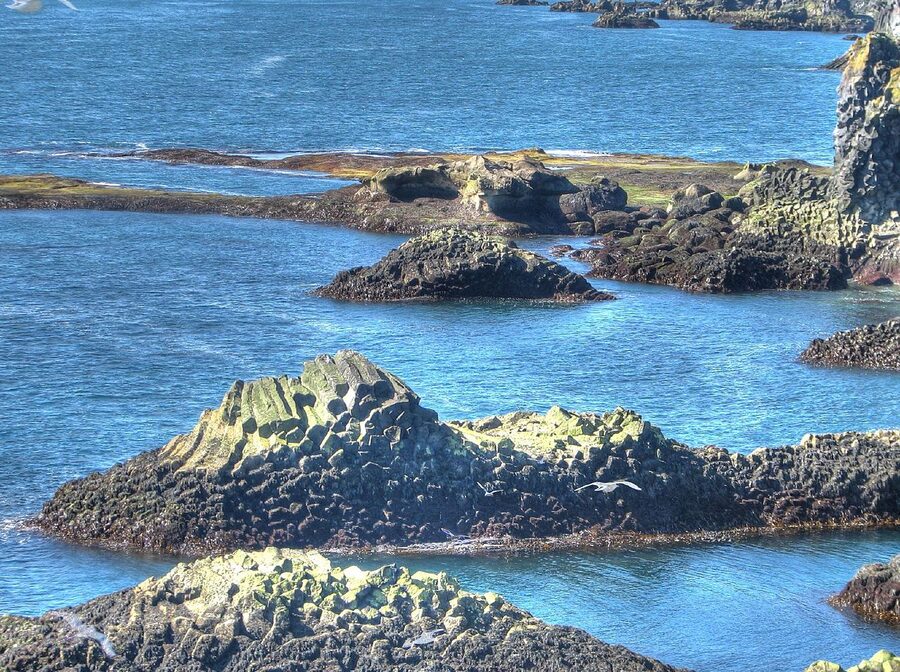 Londrangar basalt sea stacks rising from the Atlantic on the Snaefellsnes peninsula