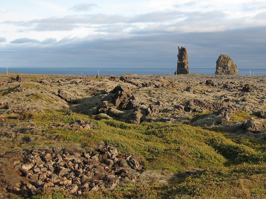 View of Londrangar basalt cliffs from the road on Snaefellsnes peninsula