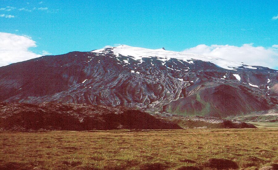 Snaefellsjokull glacier covering the volcanic stratovolcano summit