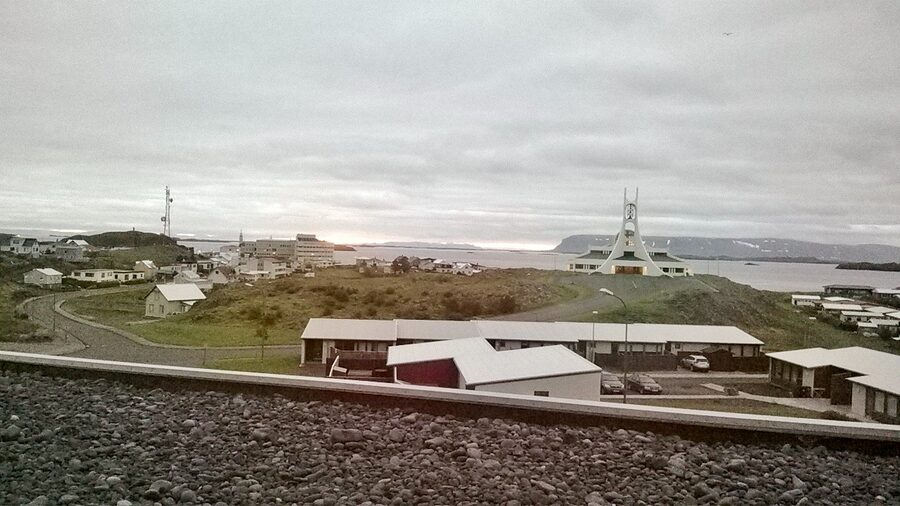 Stykkisholmur harbor with colourful Icelandic houses and fishing boats