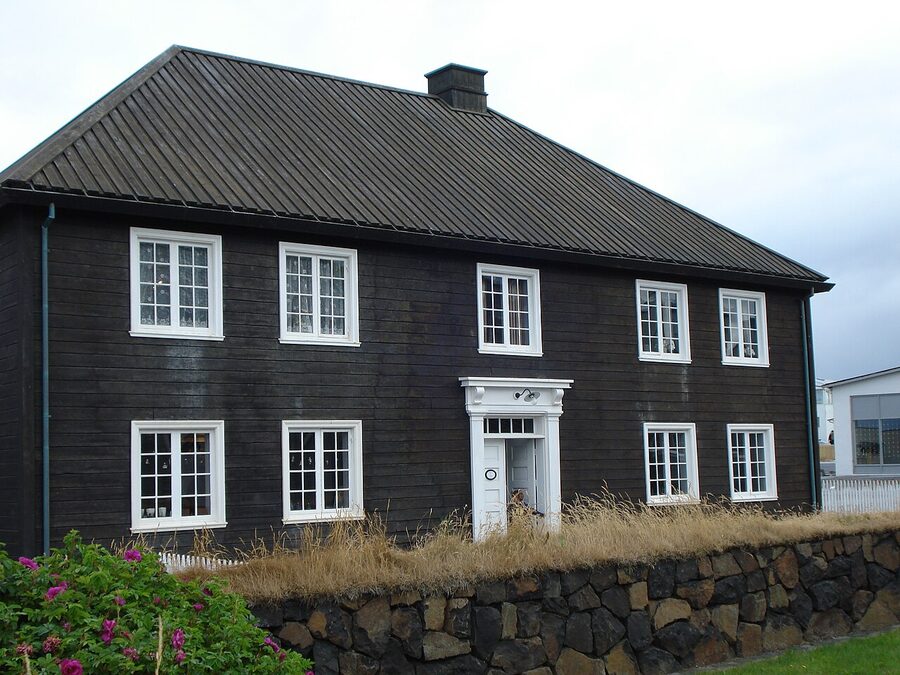 The Norwegian House (Norska Husid) traditional wooden building in Stykkisholmur