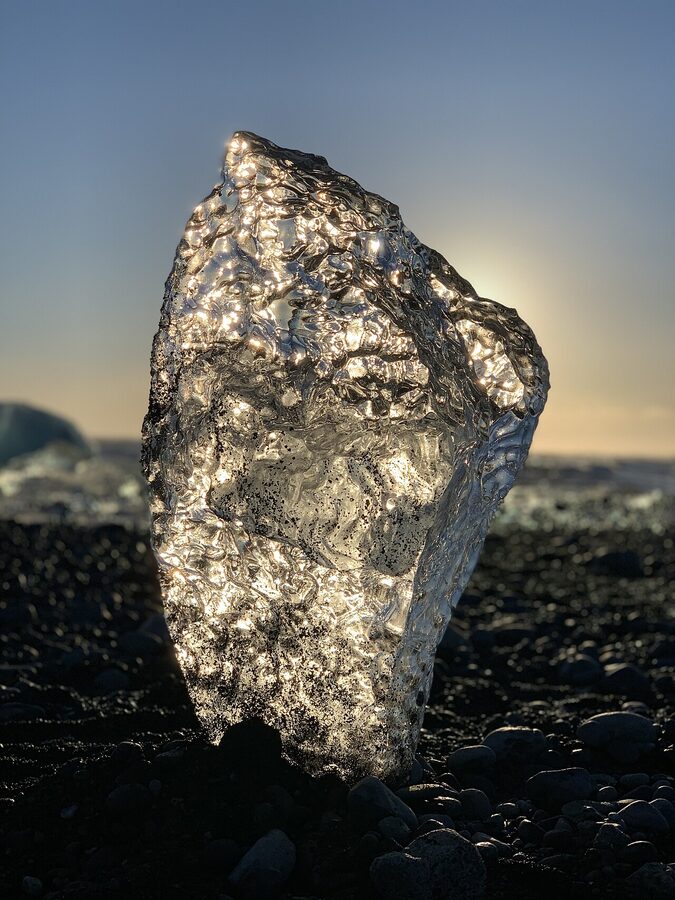 Iceberg chunks on the black sand of Diamond Beach, Iceland