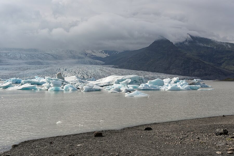 Fjallsarlon glacier lagoon with the glacier face visible, Iceland