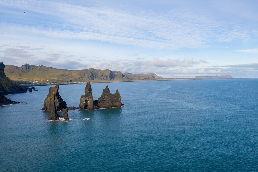 Reynisdrangar basalt sea stacks at Vik, Iceland