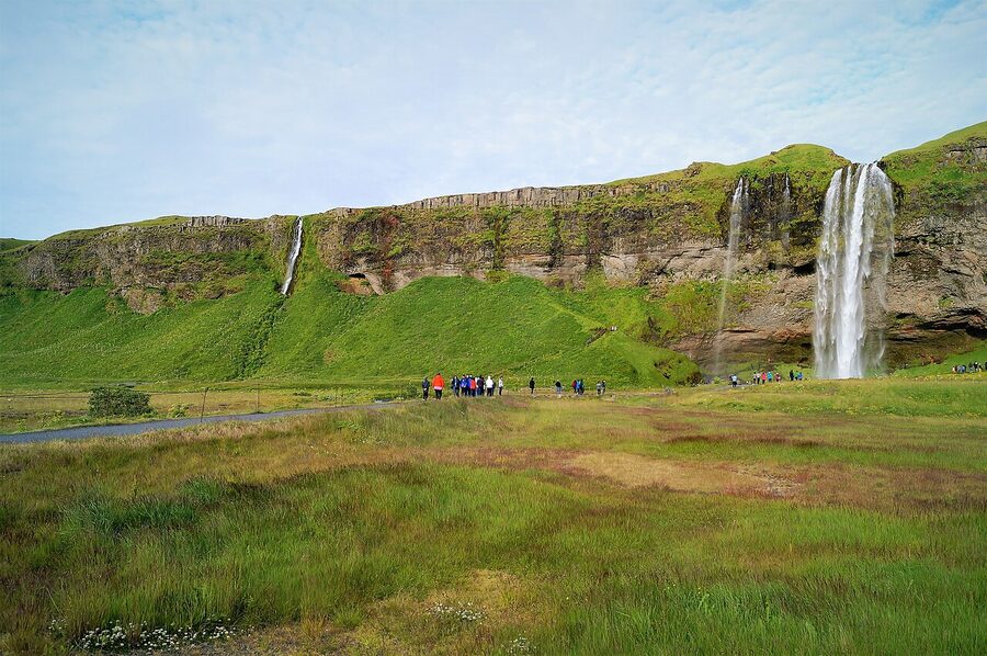 Seljalandsfoss and Gljufrabui waterfalls together on the South Coast of Iceland