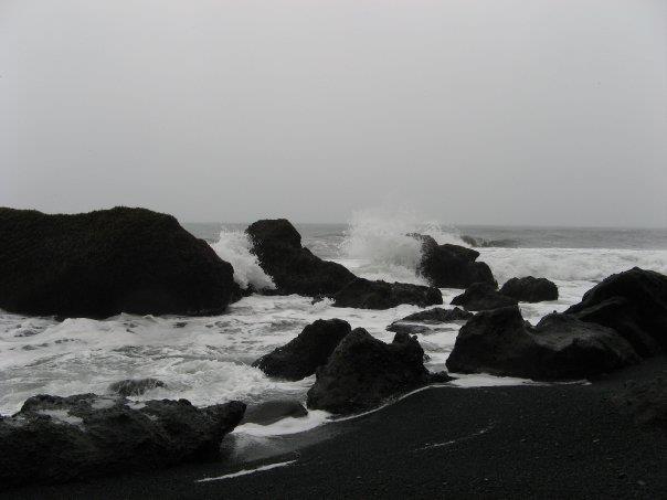 View over Vik from above with the church on the hill