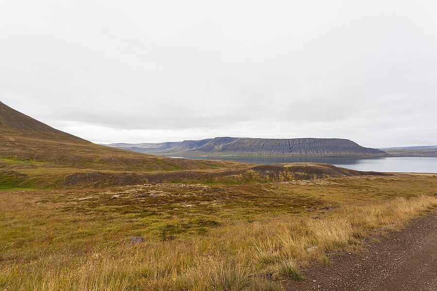 Arnarfjordur fjord coastline in Westfjords Iceland