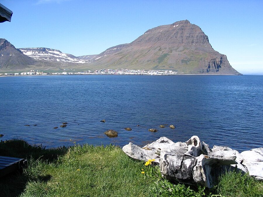Bolungarvik fishing village from above Westfjords Iceland