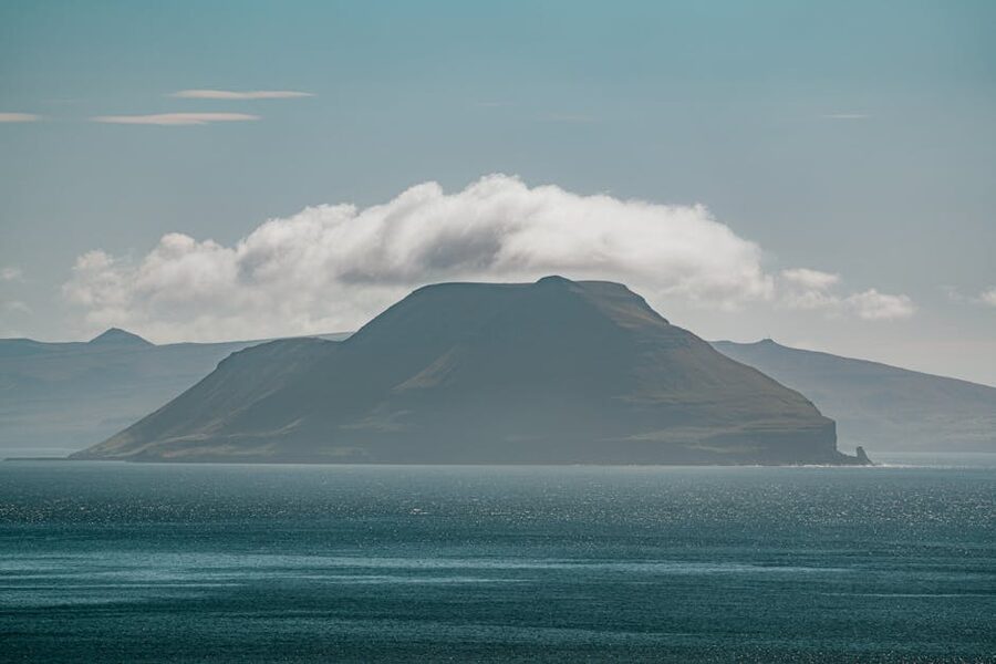 Foggy island in the sea, mood image for Westman Islands weather