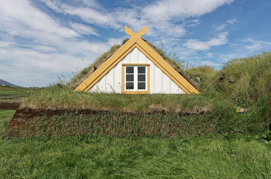 Traditional Icelandic turf houses at Glaumbær open-air museum