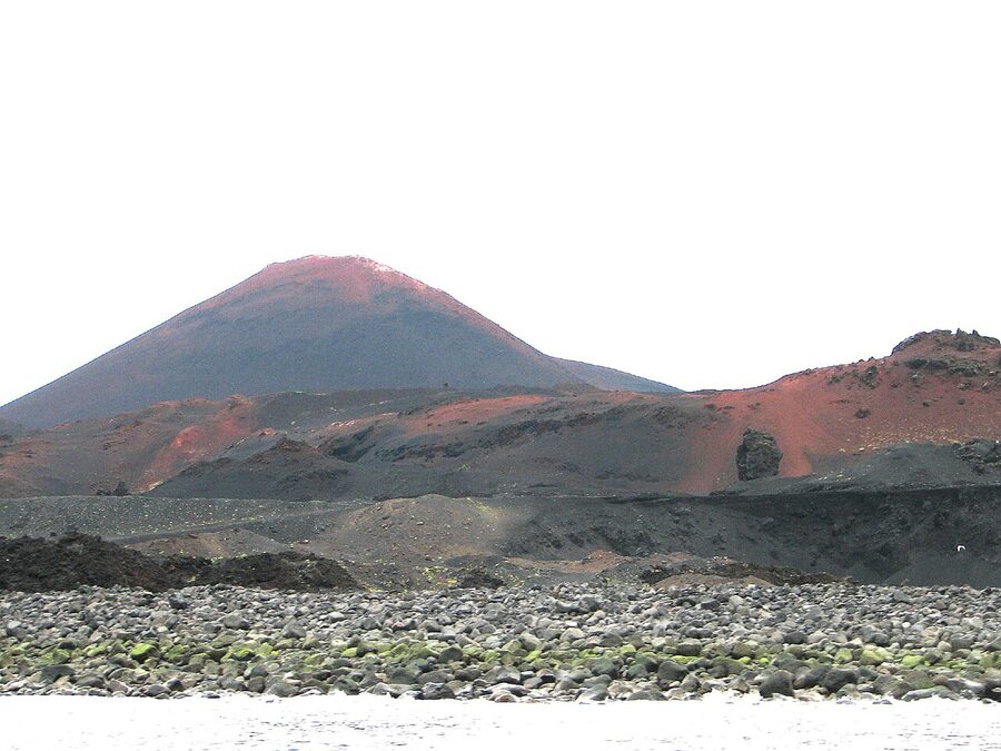 Eldfell volcanic cone above Heimaey town, Westman Islands