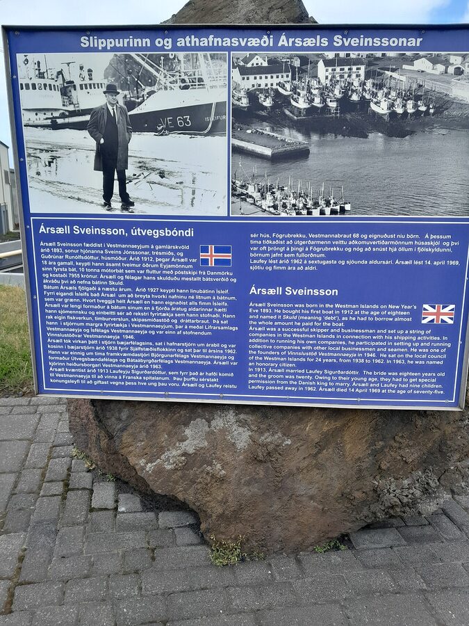 Heimaey town and lava field on a June morning