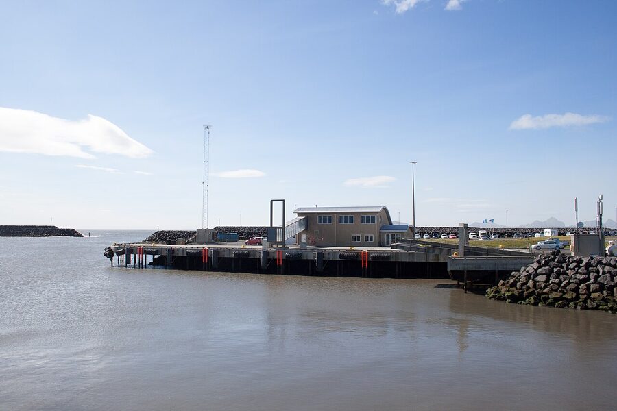 Landeyjahöfn ferry port facilities on the south coast of Iceland