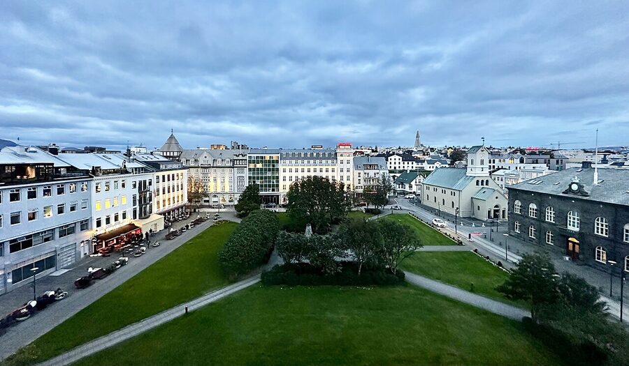 Austurvöllur square in front of the Alþing parliament building in Reykjavík