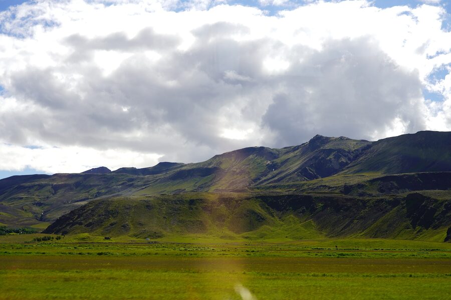 Thorsmork valley framed by three glaciers