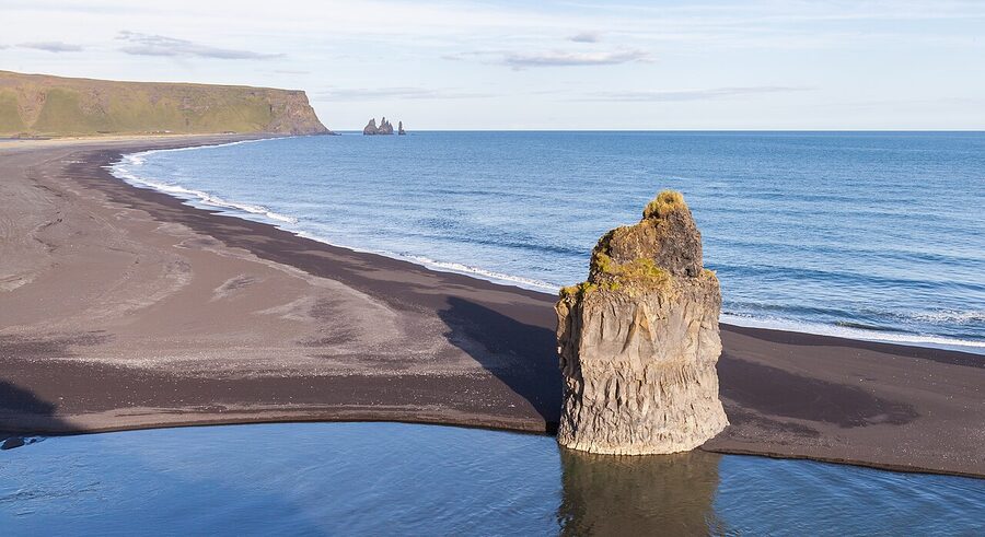 Reynisfjara black sand beach with basalt columns