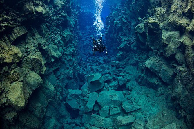 Dive the Divide: Silfra Fissure Scuba Tour | Reykjavik Pickup - Entering Silfra’s route: Deep Crack to Hall to Cathedral to Lagoon