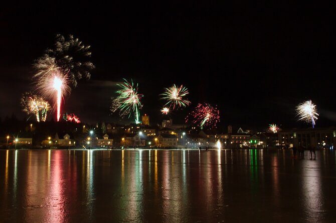 New Years Fireworks by Boat from Reykjavik - The Midnight Fireworks: A Wide, Full-Bay View